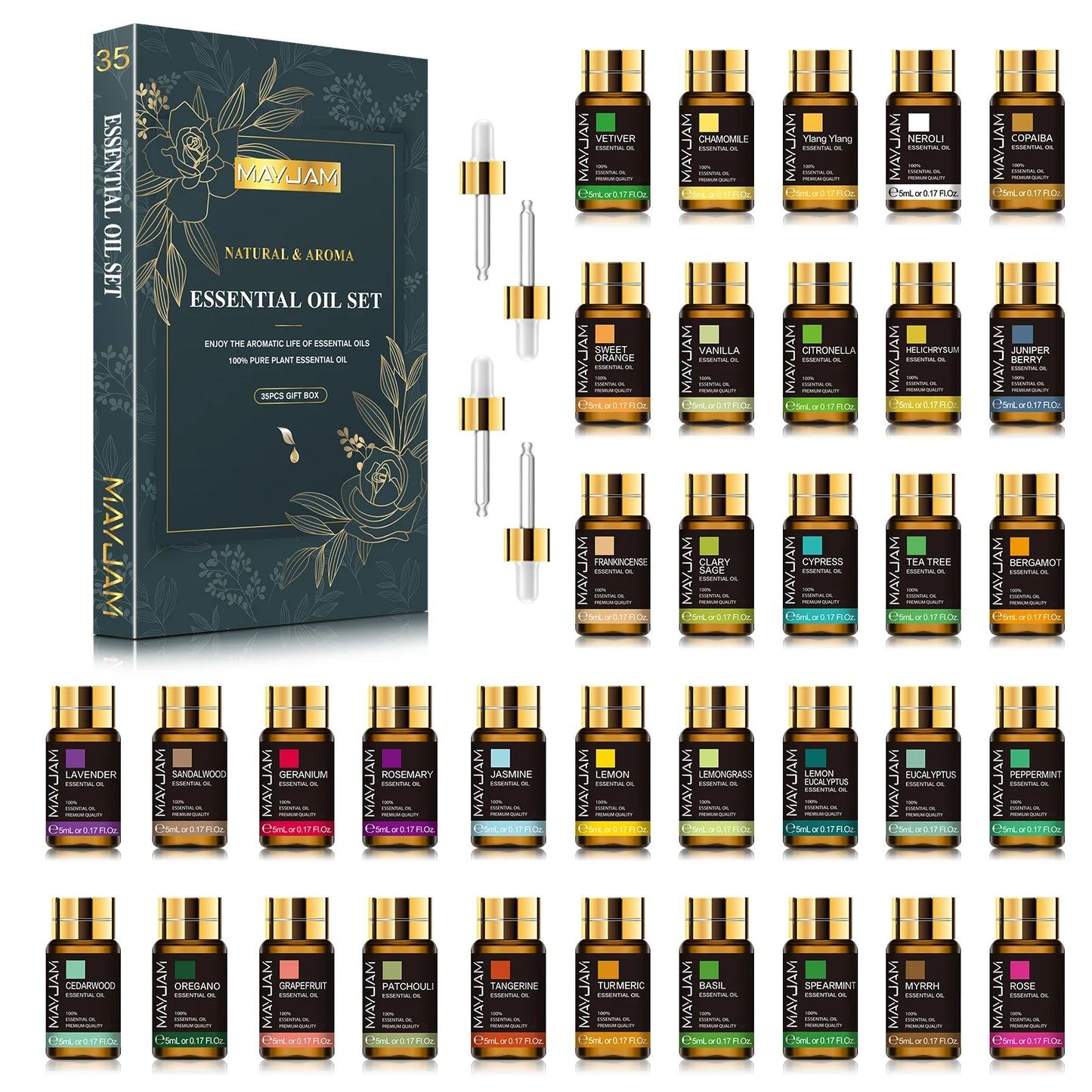 MAYJAM 35pcs/set Essential Oils For Diffuser DIY Making Scent Candle Massage Burner Air freshener Aroma Oil Gift Box